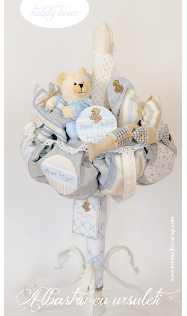 Lumanare de botez cu ursuleti pentru baietei, 65x4 cm, Teddy Bear Love  5
